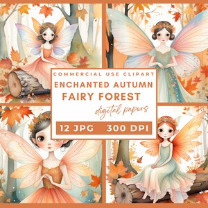 Autumn fairy clipart, Fall fairy clipart, Watercolor Woodland Forest Fairy, Autumn fairies digital papers, Card Making, Commercial use JPG