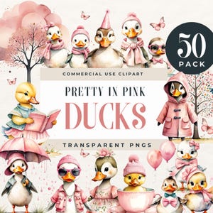 Pink Duck Clipart, Cute Watercolor Ducklings, Pastel Farm Animal Art, Baby Shower Graphics One lucky duck birthday invitation Pretty in pink