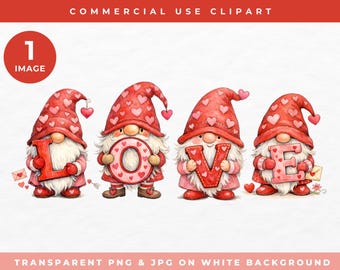 Valentine Gnome Love Clipart, Cute Love Gnomes, Romantic Gnome Illustration, Valentines Day Design, Card Making Scrapbook Art