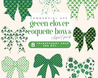 Green clover coquette bows, St Patrick's Day bows, St. Paddy’s Day Bow Png Clipart, Shamrock Bow Png, Lucky Coquette Png Irish Green Bow png