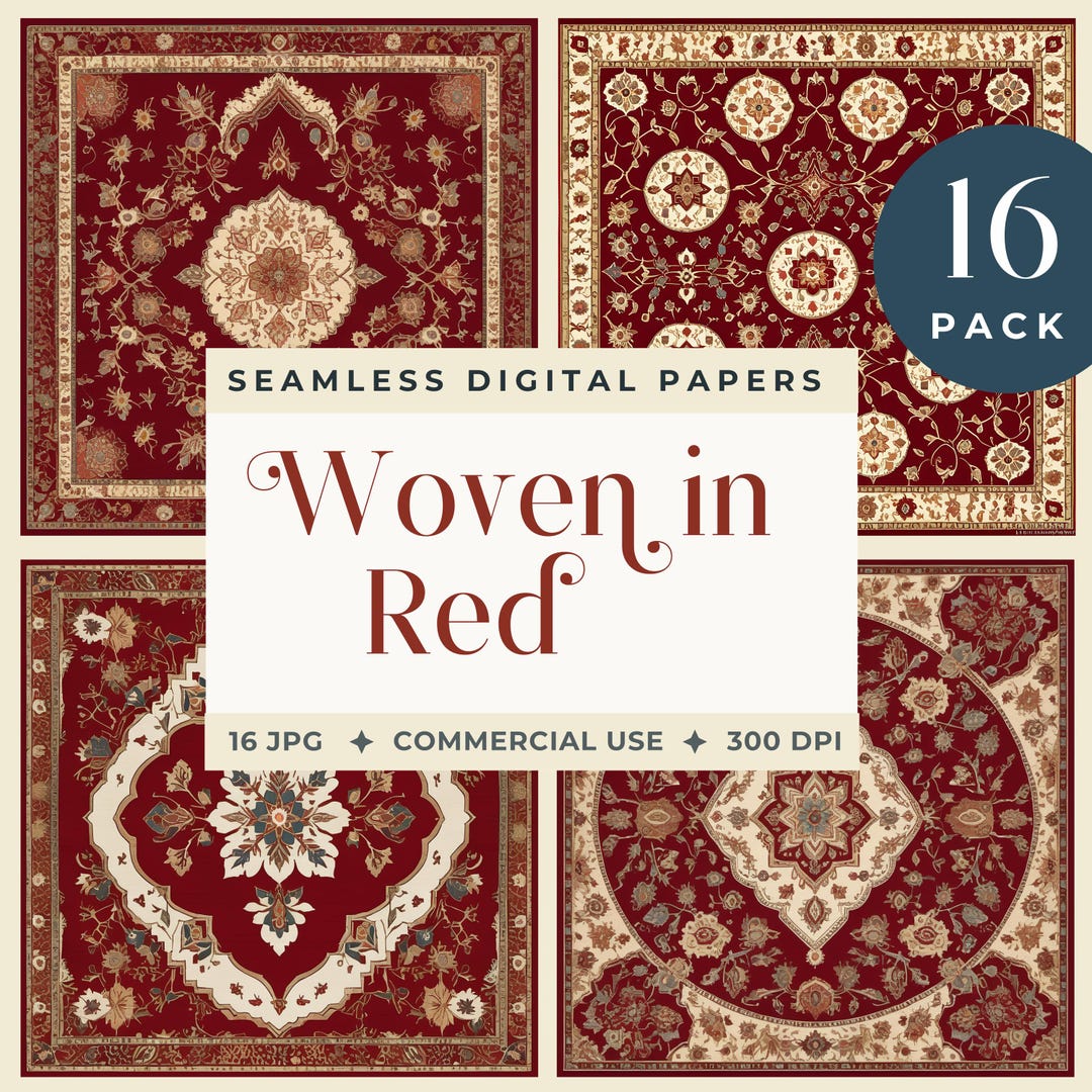Persian Red Carpet Printable, Persian Rug Digital Paper Pack, Red ...