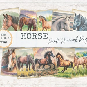 Watercolor Horse Junk Journal Pages, Printable Page, Horse Junk Journal Kit, Junk Journal Paper Digital Collage Sheet, Instant Download