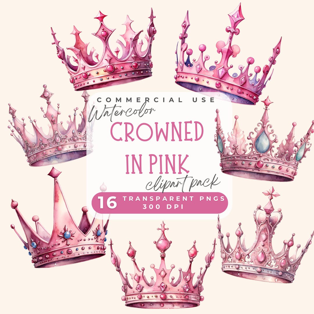 Crowns Watercolor Clipart, Pink Crown Clipart, Pink Princess Tiaras ...