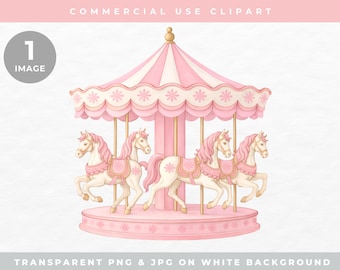Pink Carousel Clipart, Watercolor Fairground Horse, Nursery Decor Illustration, Baby Shower Graphics, Fairytale Circus Art