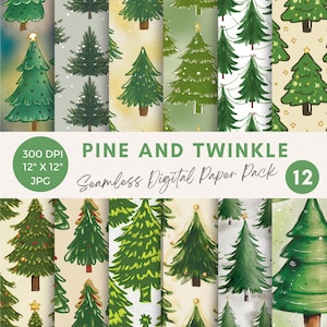 Christmas pattern Digital Papers Xmas tree Seamless Patterns, Winter Holiday Christmas tree repeating patterns printable digital paper pack