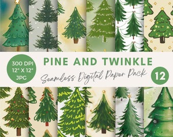 Christmas pattern Digital Papers Xmas tree Seamless Patterns, Winter Holiday Christmas tree repeating patterns printable digital paper pack