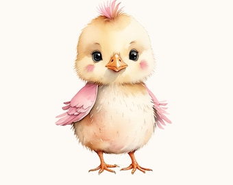 Cute pink baby chick clipart, Easter clipart PNG, Boho Chick Clipart, Chick Nursery Clipart Baby Shower invite Nursery Decor PNG and JPG