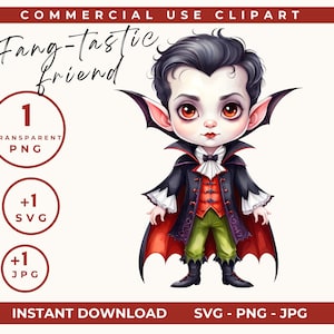 Niedlicher Vampir Clipart, niedlicher Halloween-Vampir Clip Art, gruselige Dracula Illustrationen digitale Grafiken druckbare Dekorationen, kommerzielle Nutzung