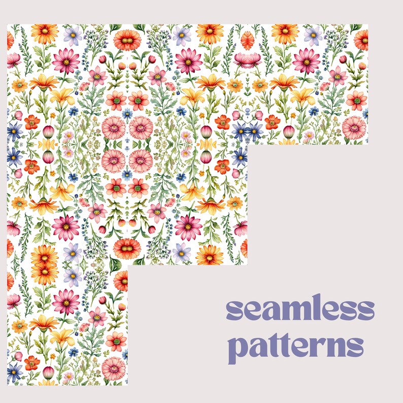 Bright Blooms Floral Digital Papers Seamless Patterns JPG, Bright ...