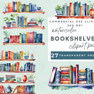 Clipart de estantes, estante, leitura, amante de livros, leitor ávido, biblioteca, clipart de estantes em aquarela, uso comercial, PNG transparente