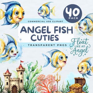 Angel Fish Clipart, Cute Aquarium Fish Clip Art, Watercolor Fish Illustrations, Tropical Fish PNG, Ocean Life Clipart, Underwater Decor
