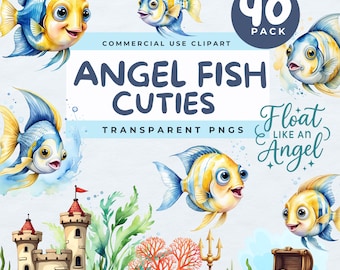 Engel Fisch Clipart, niedliche Aquarienfische Clip Art, Aquarell Fisch Illustrationen, Tropische Fische PNG, Ozean Leben Clipart, Unterwasser Dekor