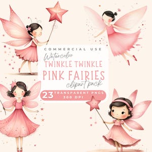 Twinkle Twinkle rosa Fee Clipart, Rosa Aquarell Fee Clip Art PNG, Fee ersten Geburtstag einladen, Baby-Dusche Clipart Geburtstagseinladung