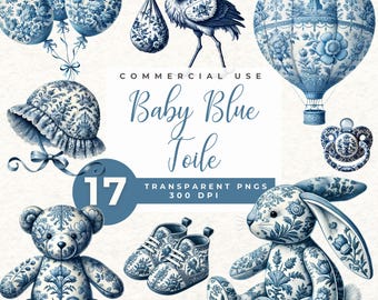 Baby Blue Toile Clipart, Blue  French Toile de Jouy Clipart, Toile Nursery Clip Art, Chinoiserie PNG,  Toile Floral, French Baby Boy Shower