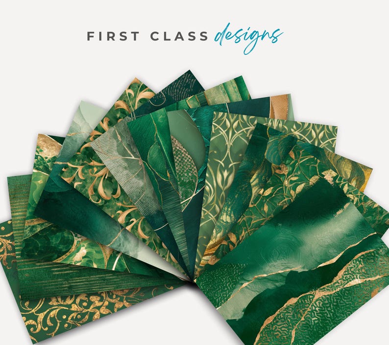 Emerald Green and Gold Digital Paper, Background Images for ...