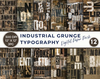 Grunge Letters Digital Papers, Industrial Grunge Typography, Digital papers with letters on, Grunge Junk Journal Grunge Printable Papers JPG