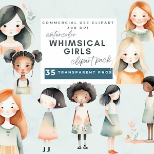 Whimsical girls clipart, Clipart Whimsical Girl, Quirky, Female, whimsy girls, Watercolor whimsical girls PNG, card making, junk journals