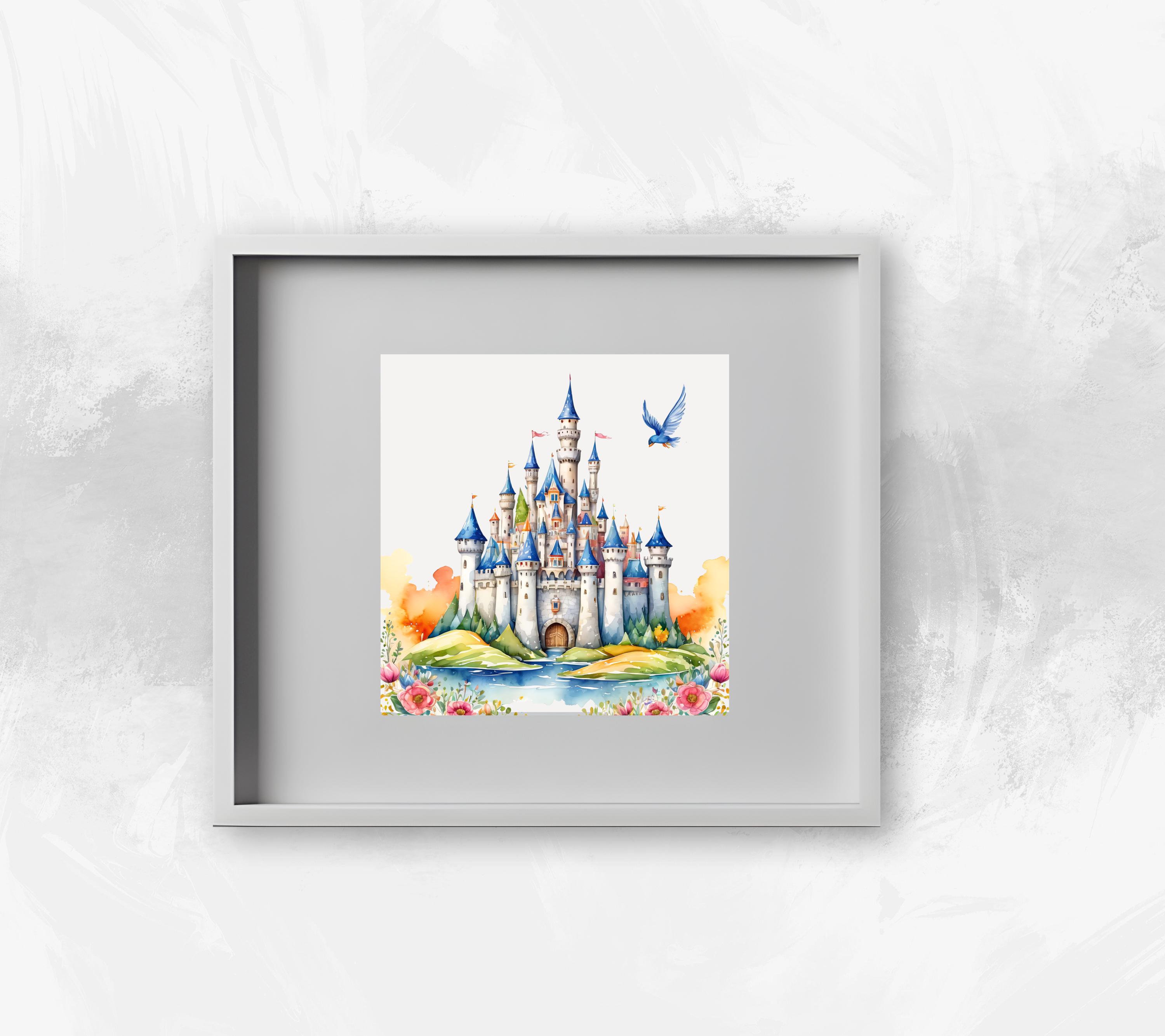 Watercolor Fairytale Castle Clipart, Fairy Tale Castle Clipart PNG Blue ...