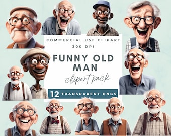 Funny Old Man Clipart PNG, Grumpy Old Man, Happy Man Clipart, Cartoon Happy Grandfather Png, Quirky Grandpa Clipart, Elderly Clip Art png