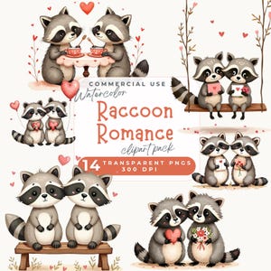 Clipart raton laveur Saint-Valentin, romantique raton laveur Clip Art PNG, clipart Saint-Valentin, amour clipart, journaux indésirables, cartes de scrapbooking invitations