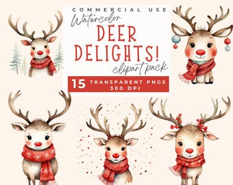 Imágenes prediseñadas de reno caprichoso, lindas imágenes prediseñadas de reno navideño caprichoso PNG, imágenes festivas de animales bebés, adorables gráficos navideños PNG para uso comercial
