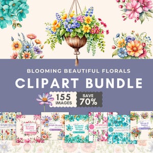 Helle Blumen Clipart Bundle & florale nahtlose digitale Papiere, Aquarell florale Elemente Helle Aquarell Blumen png Hochzeit einladen