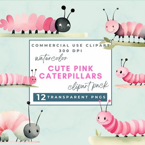 Watercolor Caterpillar Clipart Pink Caterpillar Clipart Spring Bug Insect Clipart PNG Image Cute Caterpillar PNG Little pink Caterpillar PNG