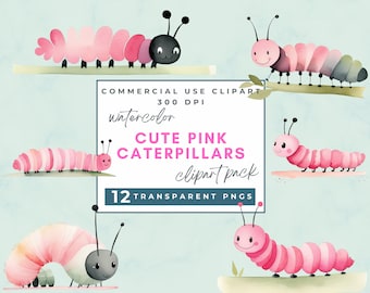 Watercolor Caterpillar Clipart Pink Caterpillar Clipart Spring Bug Insect Clipart PNG Image Cute Caterpillar PNG Little pink Caterpillar PNG