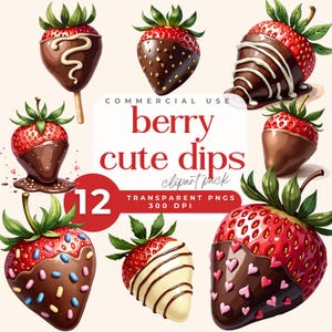 Met chocolade bedekte aardbei Clipart, Berry Cute Dips Clip Art PNG, Valentijnsdag dessert Graphics, Sweet Treat-afbeeldingen aquarel Food Art