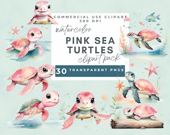 Clipart tartaruga dell’acquerello Clipart tartaruga marina rosa dell’acquerello, clipart cucciolo carino, animali dell’oceano, png trasparente, stampabile