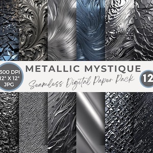 Metallic seamless digital papers, Metallic Backgrounds, Silver Digital Paper pattern Metal Texture Paper Junk Journal, Digital Download JPG
