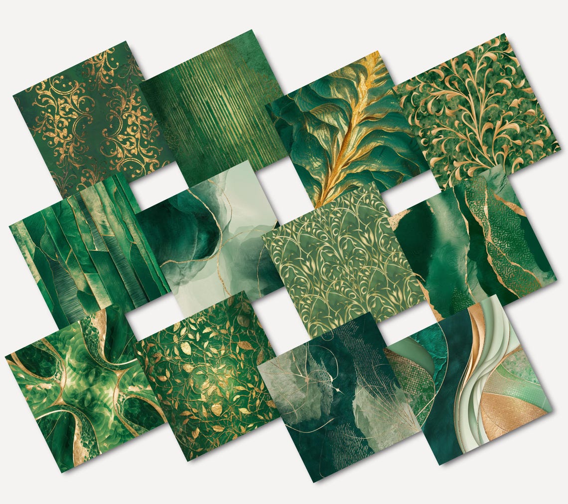 Emerald Green and Gold Digital Paper, Background Images for ...