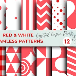 Red Digital Paper Pack Red and White Polka Dot Digital Paper Scrapbook Paper Polka Dots Stripes patterns red seamless patterns digital paper