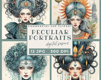 Peculiar People Clipart, Peculiar Quirky People Portraits Clipart Cards, Junk Journal, scrapbook, collage, printable sheets, Commercial use