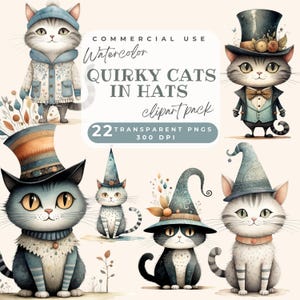 Quirky cat clipart, quirky cats in hats png, Whimsical cat in hat clip art cute animals Whimsy graphics Funny illustrations Cat lover gift