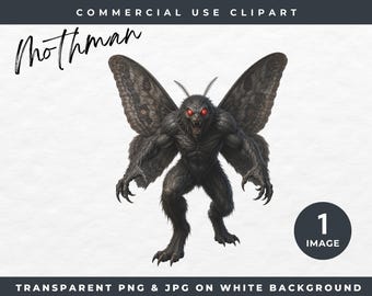 Mothman Clipart PNG, Halloween Sublimation Cryptid Art, Mythical beast Folklore Legend, Horror Creature Design Digital Download