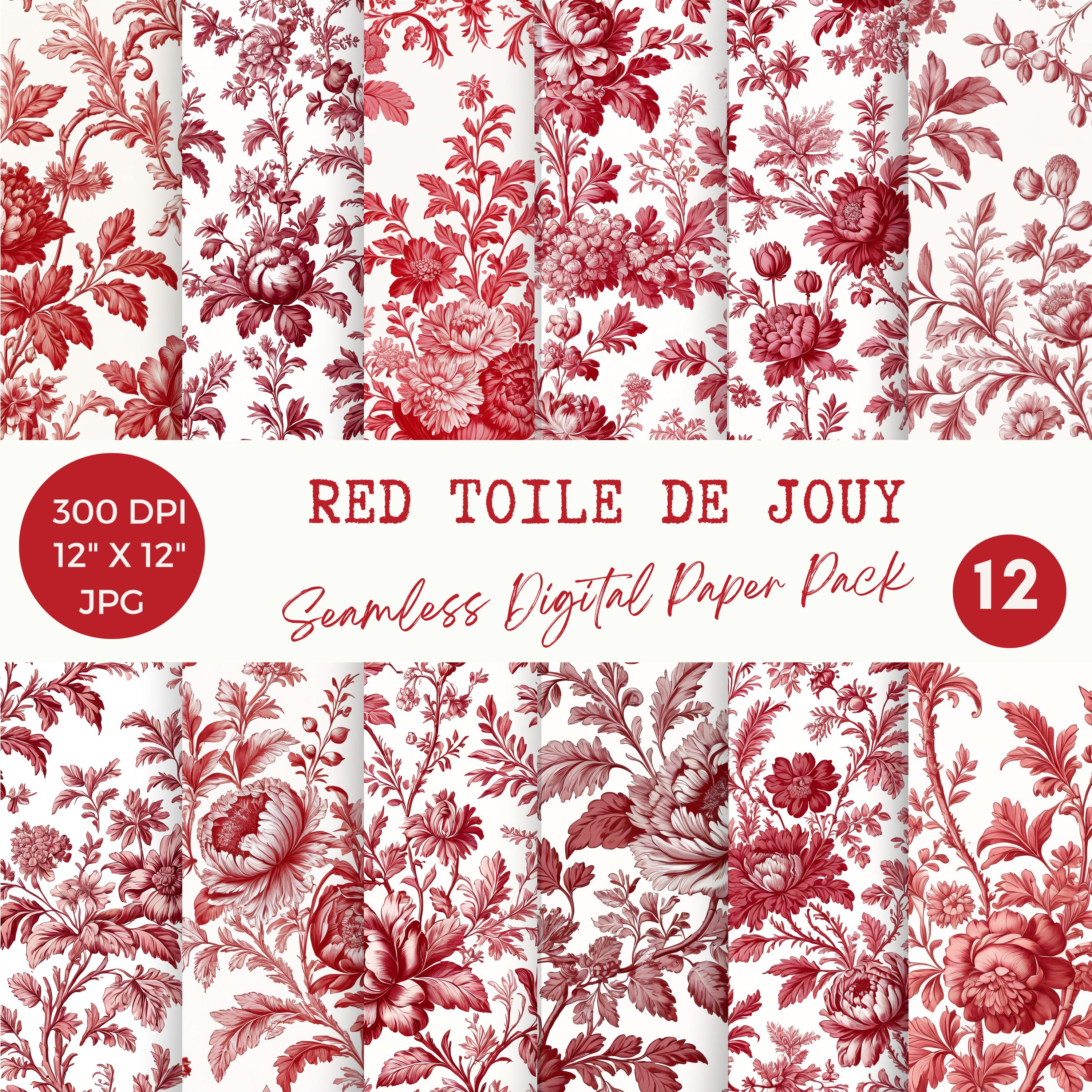 Papel digital toile rojo, patrones florales vintage sin costuras, scrapbooking de estilo francés, diseño de tela con fondos Shabby Chic, revistas basura