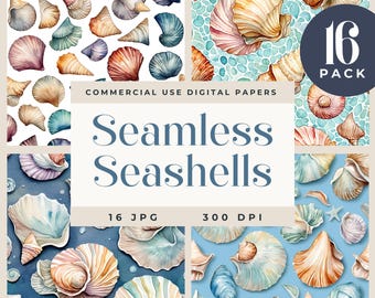 Digitalt bakgrundspapper snäckskal, akvarell sömlösa snäckskalspapper, digitalt havspapper, strandklippbokspapper, kustnära nautisk utskrivbar