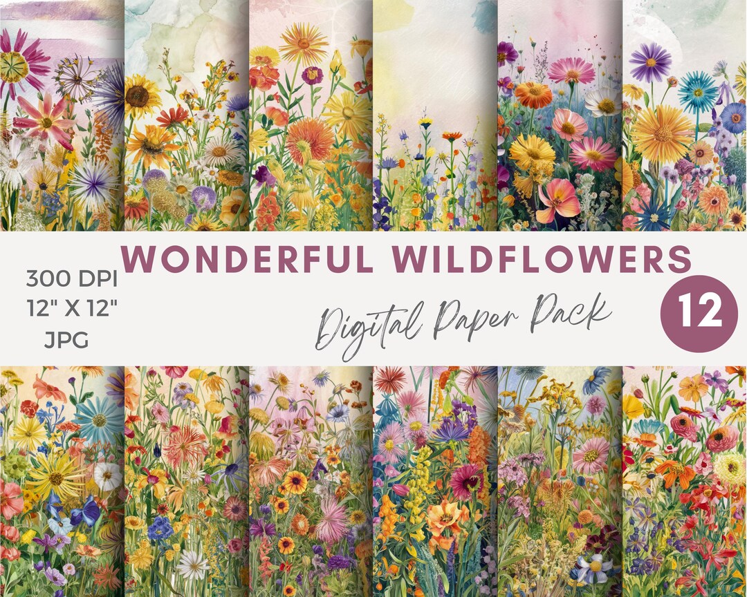 Watercolor Wildflowers Digital Papers, Printable Pages, Flowers Junk ...
