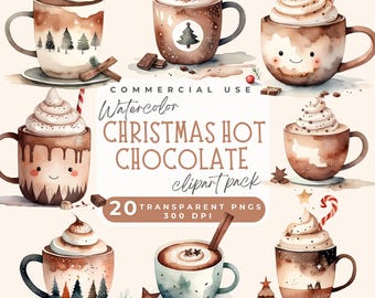 Clipart di cioccolata calda di Natale, Clipart di cioccolata calda invernale Acquerello di cioccolata calda di Natale PNG Acquerello di cioccolata calda Clip Art Allegria festiva