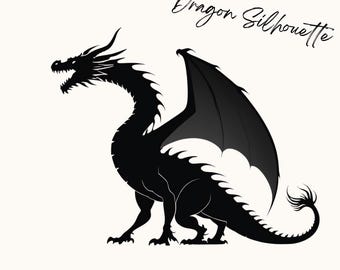 Dragon clipart black silhouette PNG, Dragon PNG File, Dragon Tattoo Image Clipart, T-Shirt Design Graphic, Transparent Background print PNG