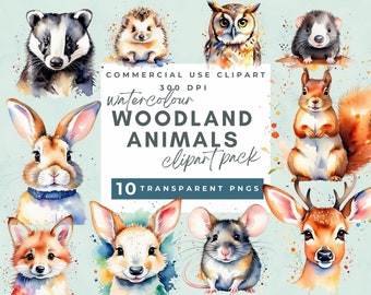 Woodland Animals Watercolor Clipart, Forest Animals Clipart Cute Woodland Animals, Nursery Decor, Woodland Baby Shower Clipart, Bear Fox Owl