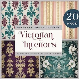 Victorian Wallpaper Digital Papers, Vintage Damask Backgrounds, Antique Floral Patterns, Ornate Seamless Designs, Junk Journal Ephemera