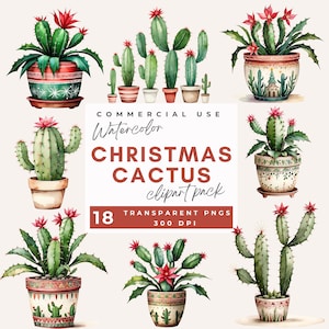 Imágenes prediseñadas de cactus navideños, imágenes prediseñadas de cactus festivos de acuarela, cactus navideños PNG, imágenes prediseñadas de Navidad occidental, diario basura, álbum de recortes,