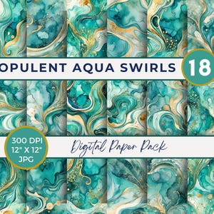 Digital paper Teal Gold Marble Teal White and Gold Abstract Backgrounds Alcohol Ink Art  Invitation Paper Commercial Use Aqua digital papers