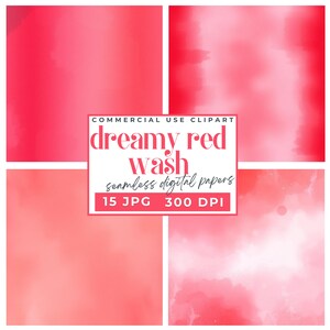 May include: A set of 15 digital papers featuring a dreamy red watercolor wash. The papers are seamless and perfect for adding a touch of color and texture to your designs.  COMMERCIAL USE CLIPART 15 JPG 300 DPI