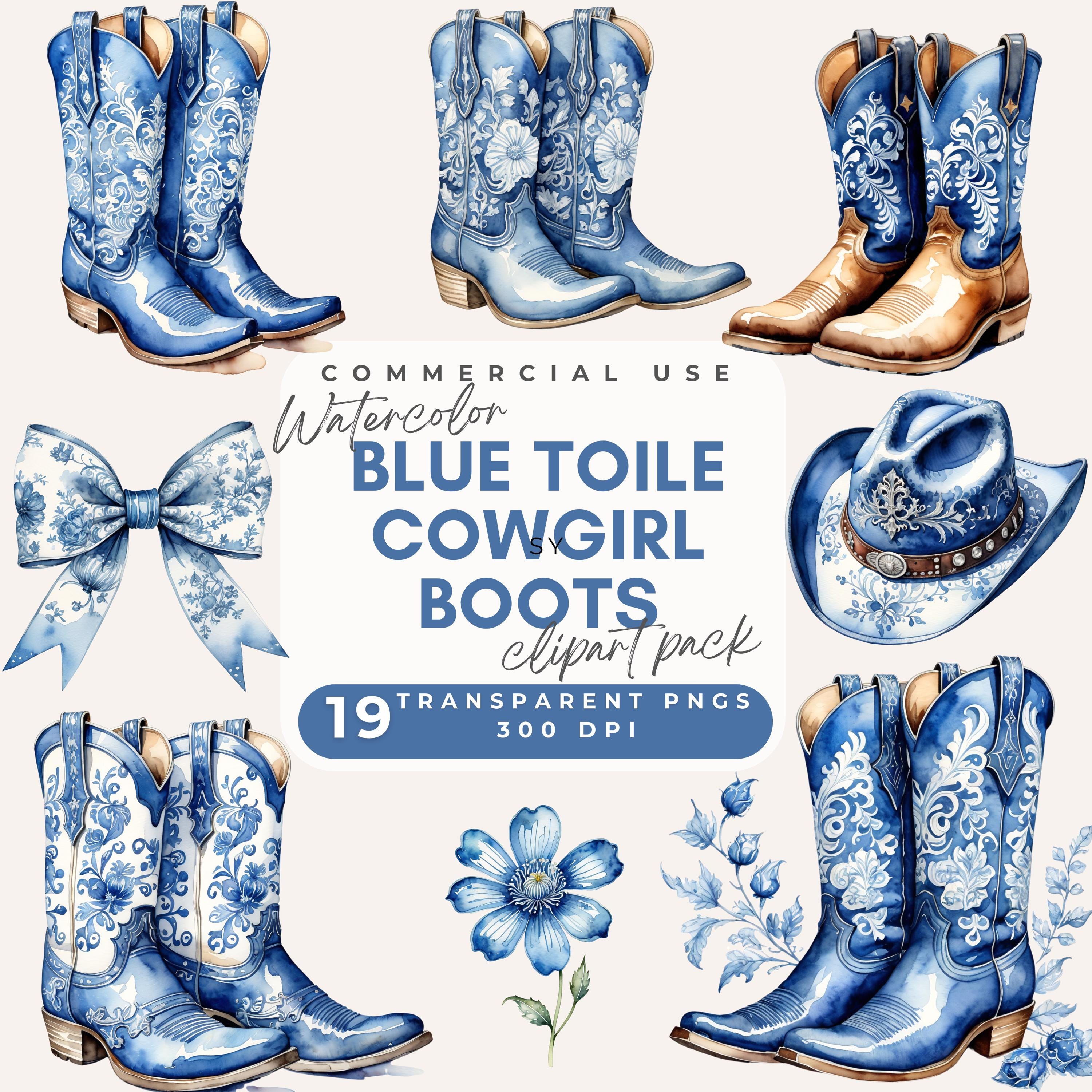Cowboy Boots & Western Floral Full Size Fitted Sheet Set - 3 Piece Deep Pocket Bedding, Blue Tribal Design