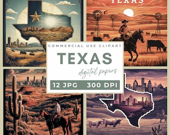 Digital papers Texas, Texas Themed Digital Junk Journal Pages Vintage Western Collage Printable Scrapbook Paper, Cowboy Art Instant Download