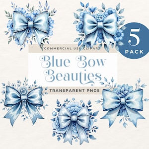 Blaue Coquette Schleife Clipart, blaues Band PNG, feminine Schleife Clip Art, Vintage blaue Blumenbögen, Scrapbook-Grafik, Hochzeitshandwerk, Kartenherstellung