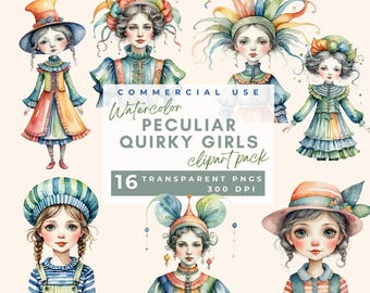 Peculiar people clipart Whimsical Girls Colorful Quirky girls Peculiar Character Surreal Clipart Quirky People Whimsical Quirky Girl Clipart